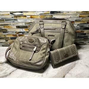 Three BOC Born Concepts Olive Green Wallet And Two Bag Purse Handbag Bags